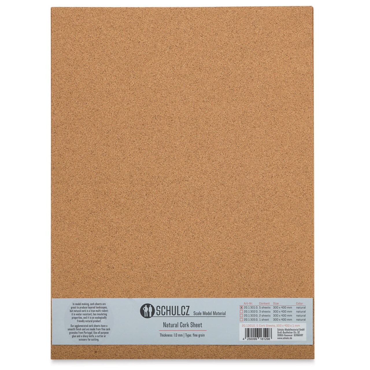 Schulcz Scale Model Cork Sheets - 11-3/4" x 15-3/4", 1 mm, Pkg of 5 Sheets